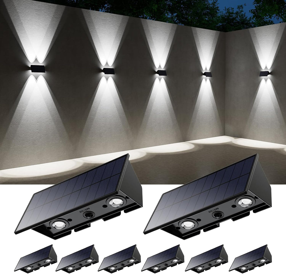 8 Pack Cool White Solar Power Wall Fence Light Outdoor Up and Down