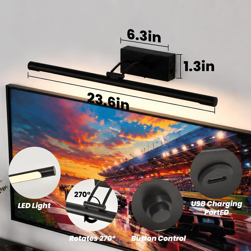 Battery Operated Picture Light for Wall,Matte Black 23.6-Inch