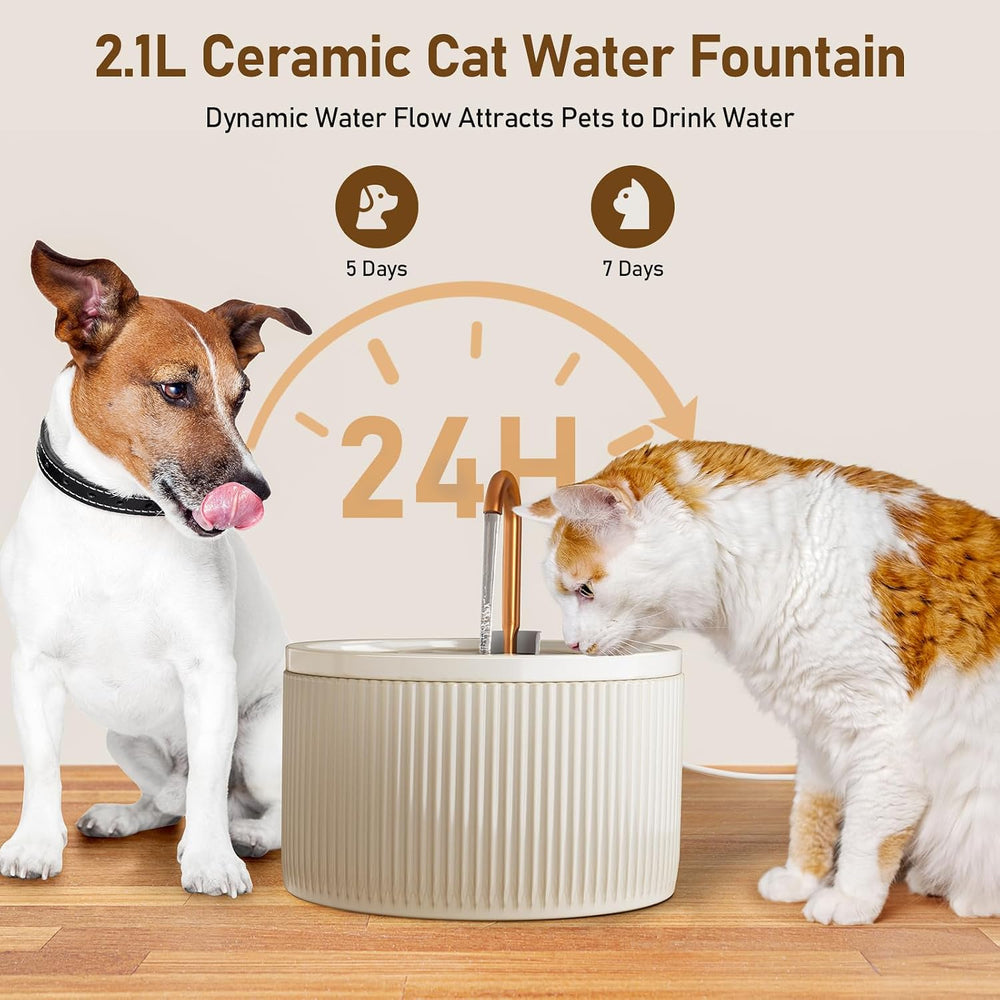 DOOOB Ceramic Cat Water Fountain, Ceramic Cat Fountain with Copper Spout