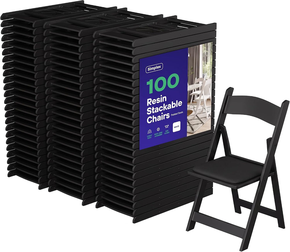 SIMPLEX 100 Black Resin Folding Chairs, Stackable Event & Party Chairs, 8...
