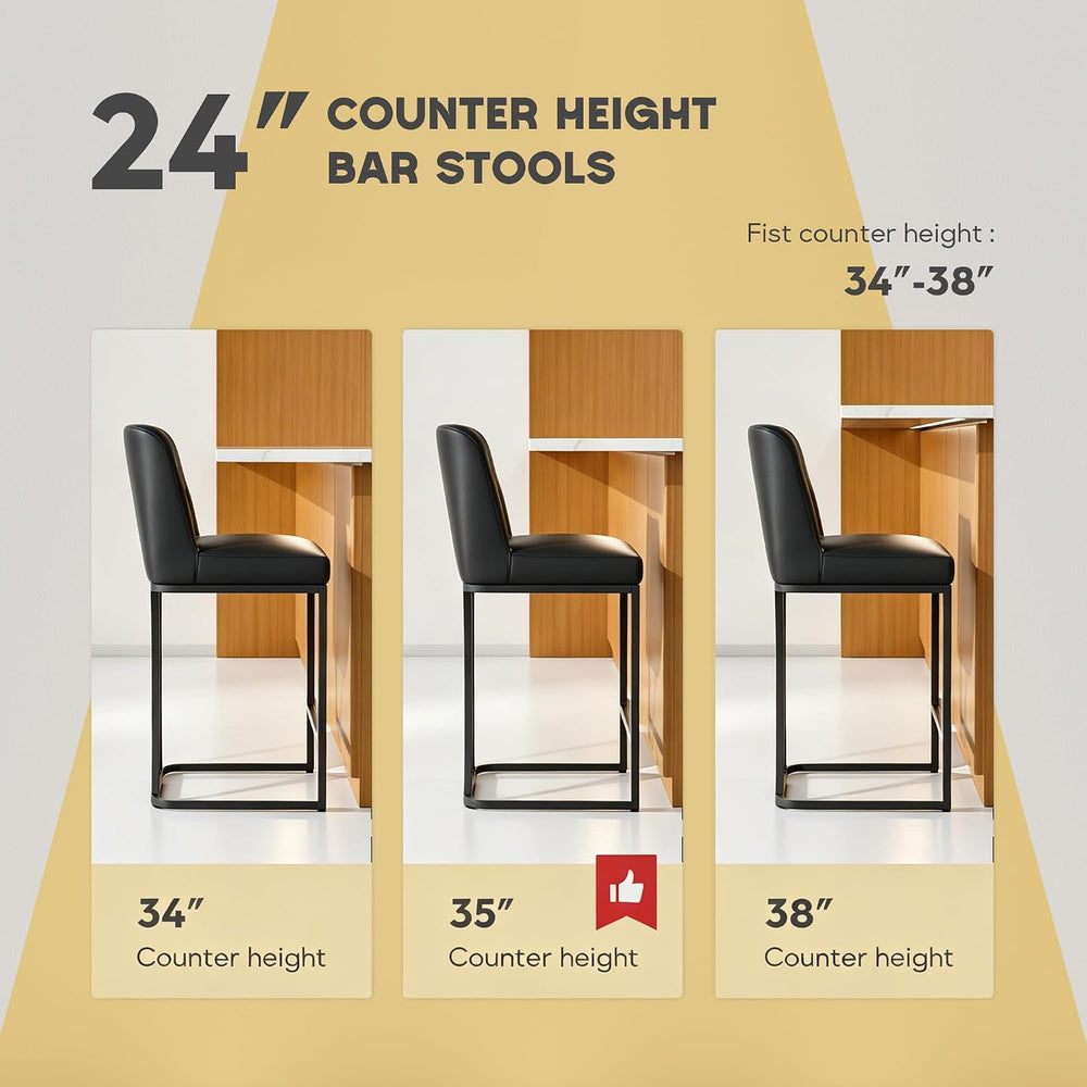 Ollega 24" Black Counter Height Bar Stools Set of 4, Button Tufted Back