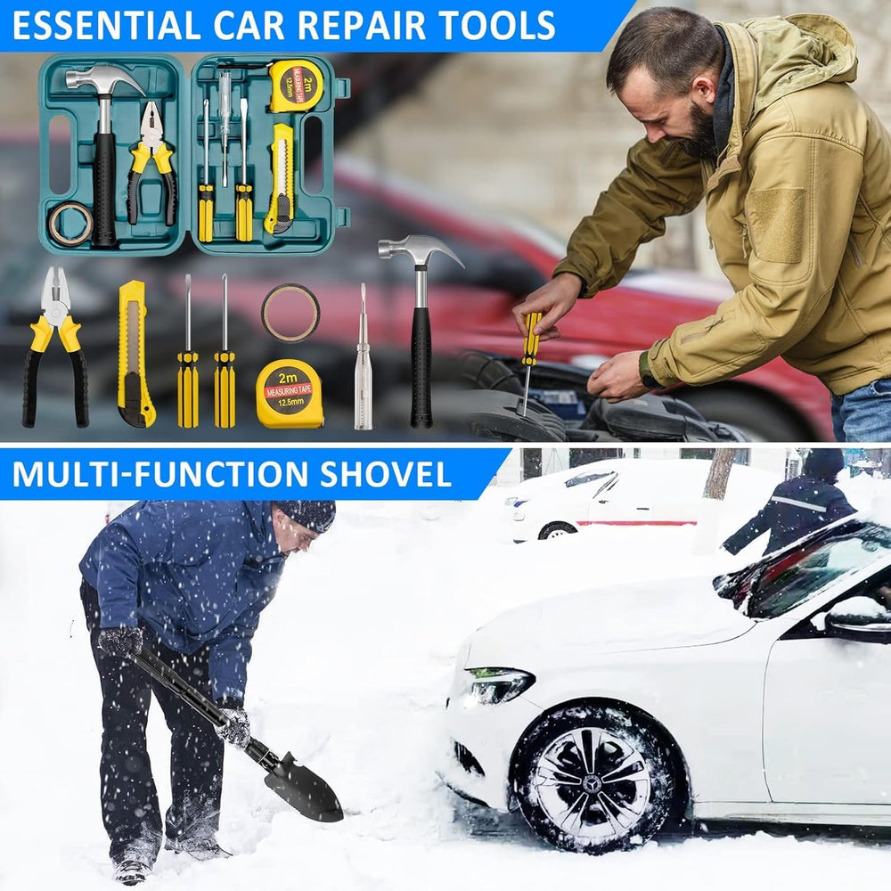 Emergency Car Kit with Jumper Cables & Snow Shovel, Winter Roadside Assis...