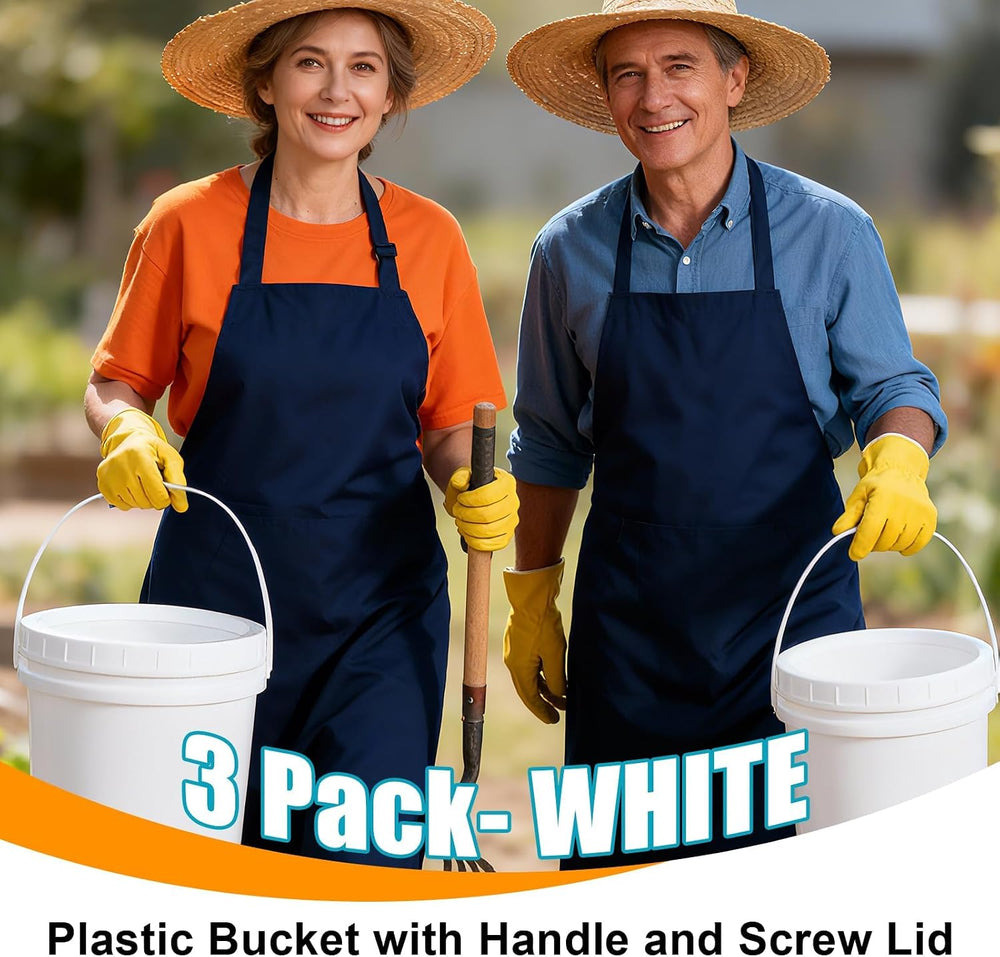 3PCS 2.5 Gal White Buckets Set, Durable Plastic Storage Containers with White...