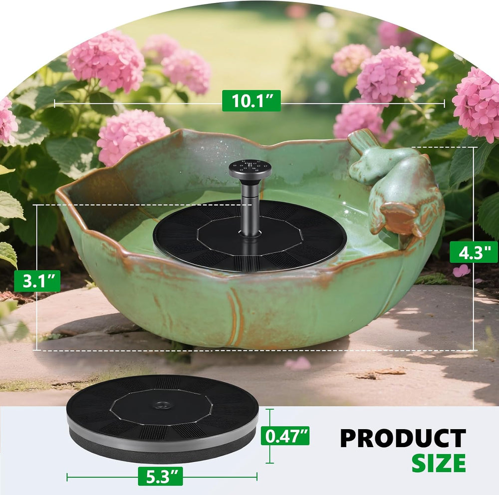 Solar Powered Ceramic Bird Bath for Outdoors, 10.1" Hummingbird Solar Fo...