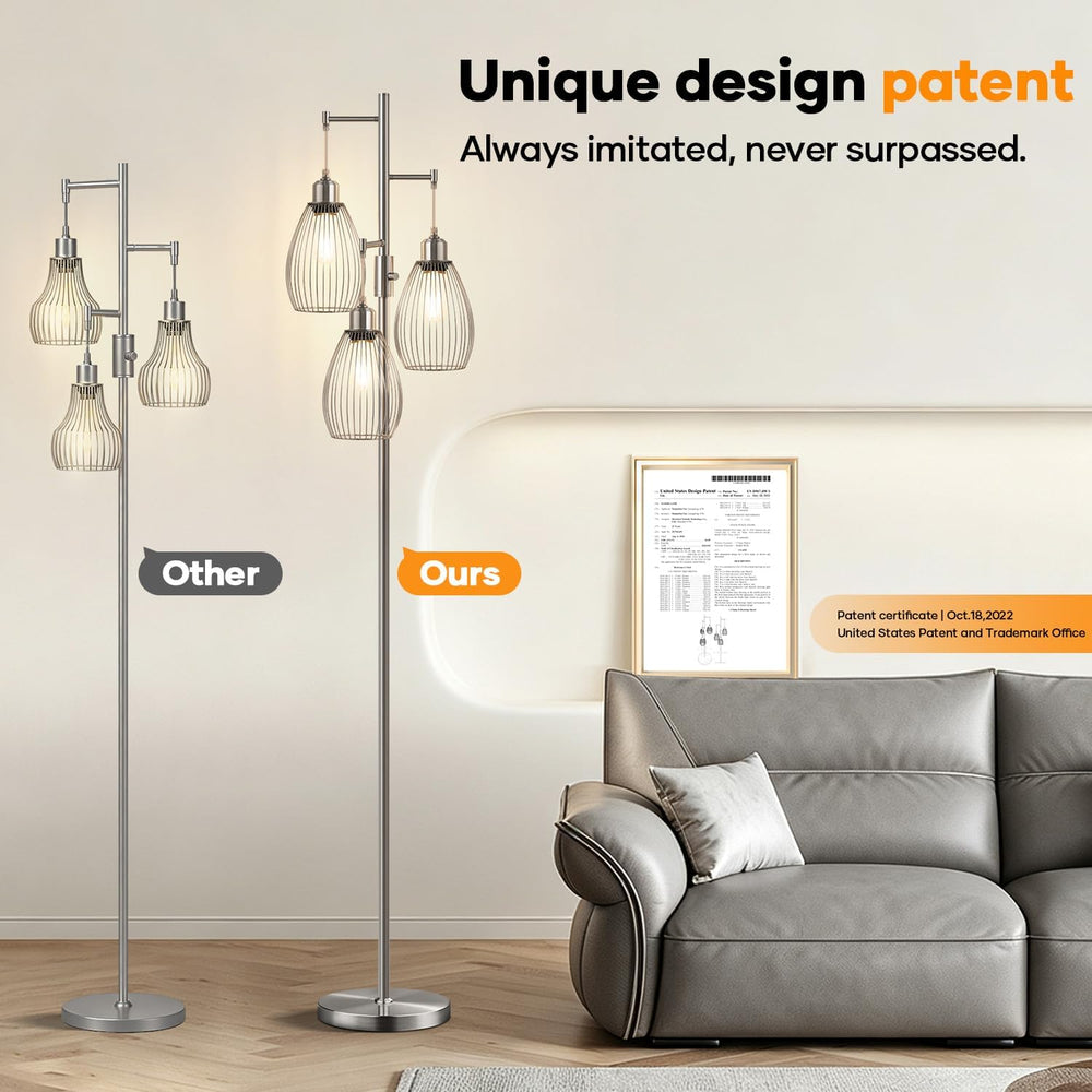 Nintiue Dimmable Floor Lamp, 3 x 800LM LED Edison Bulbs Included, Industrial ...