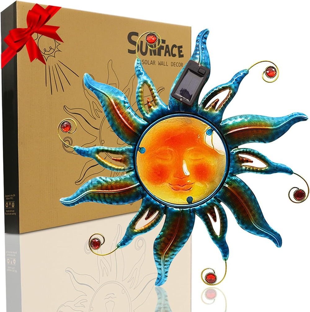 Goodeco Solar Sun Wall Art - 18" Smiling Sun Face with LED Lights