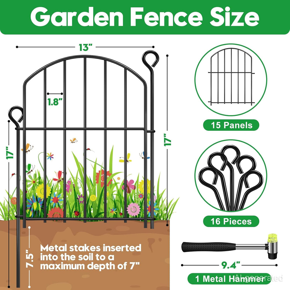 Decorative Garden Fence 17in (H) x15ft (L),Arched Rustproof Metal No Dig