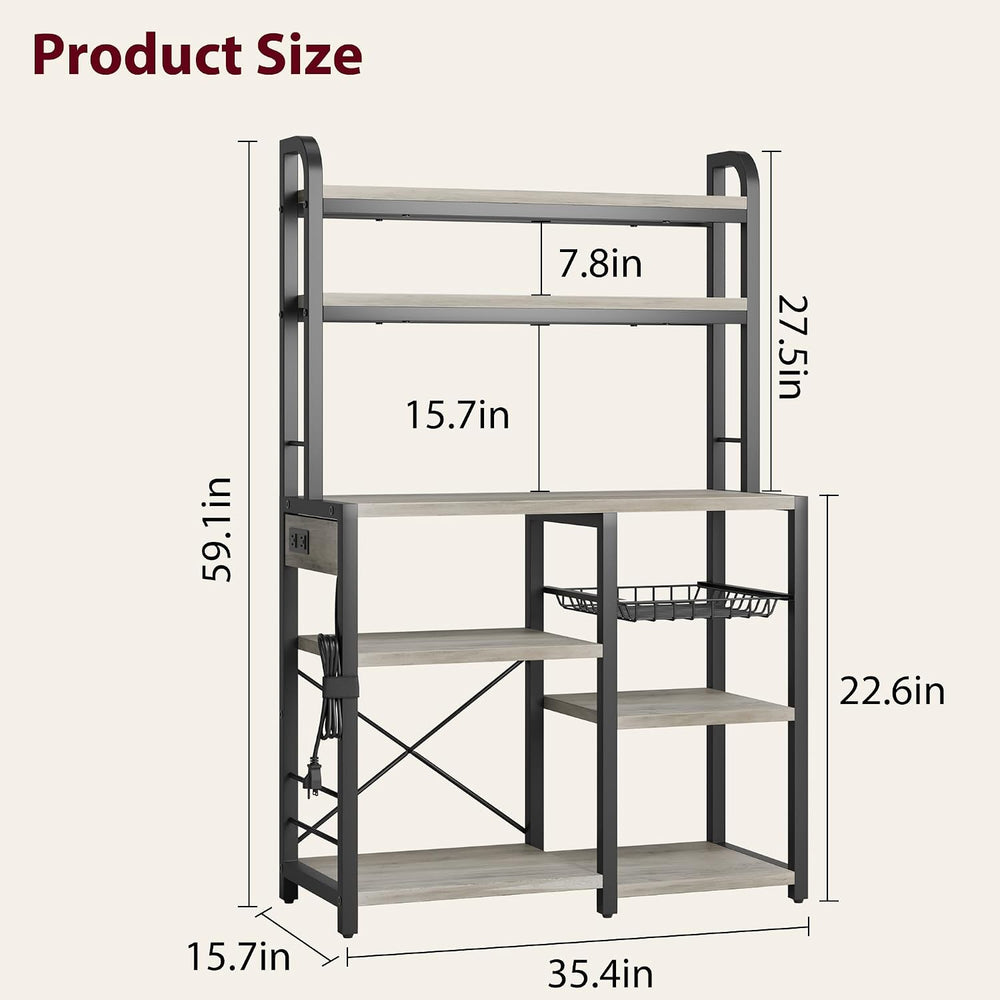 IDEALHOUSE Bakers Rack with Power Outlet, Coffee Bar with Wire Drawer, Indust...