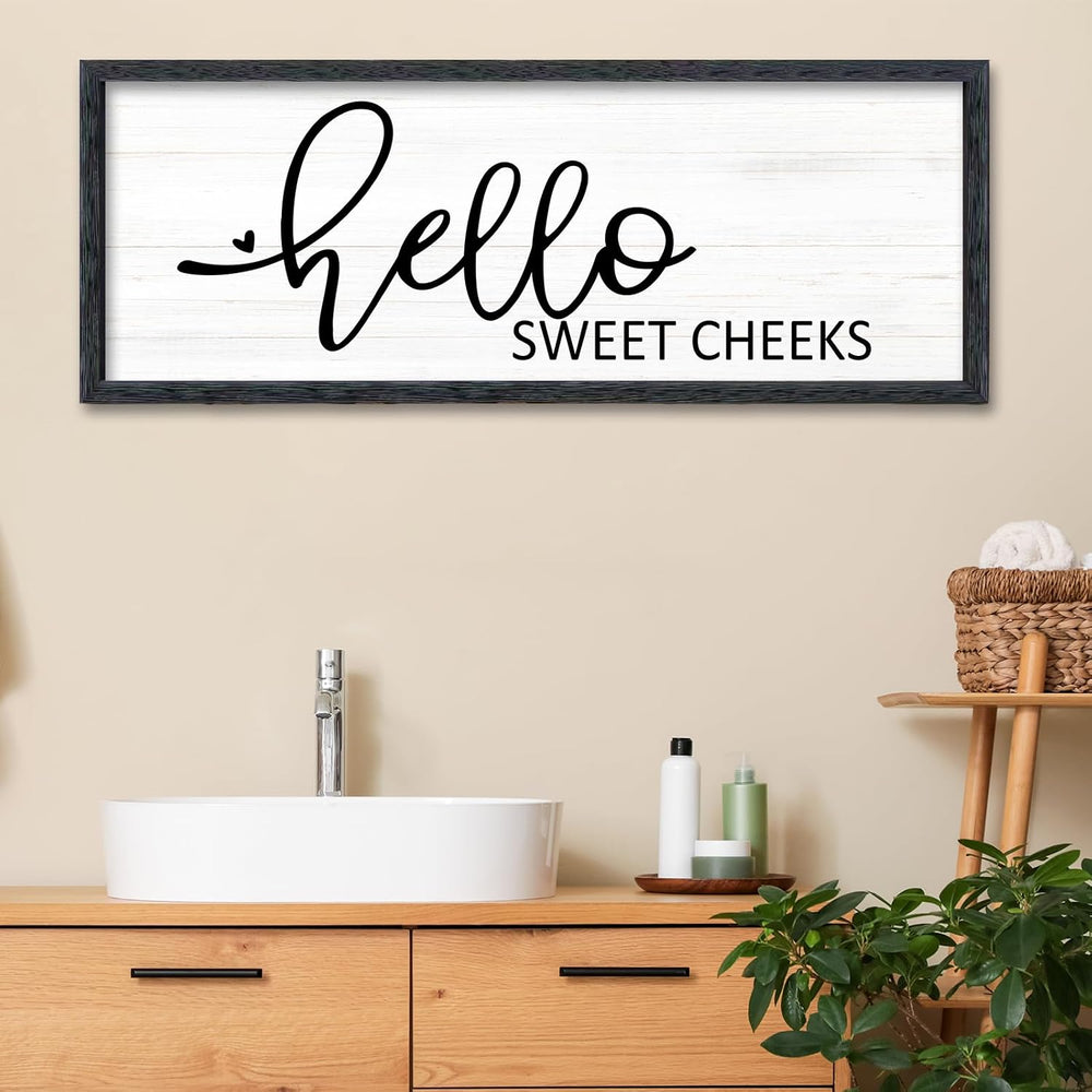 AuraPeak Hello Sweet Cheeks Bathroom Wall Decor, Black, 32"×12"