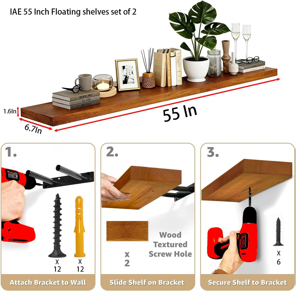 IAE Floating Wall Shelves 55 inch,Bathroom Shelving Wall Mounted,Teak