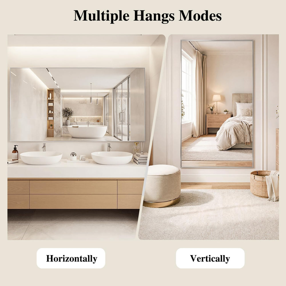 Koonmi Silver Rectangle Wall Mirror, 26x38 Inch Bathroom Mirror, Aluminum Fra...