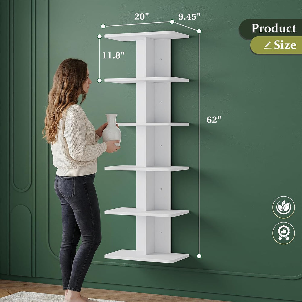 REIBII 6 Tier Wall Shelves,Vertical Column Shelf for Room Storage, White