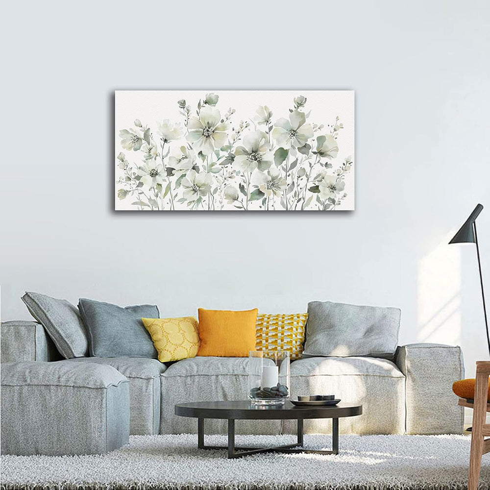 Elegant Flowers Wall Art Abstract Floral Pictures Wall Decor Modern Green Bot...