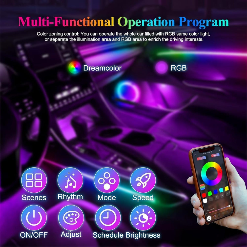 Acrylic Car Interior LED Lights, 18-in-1 RGB Fiber Optic Ambient Kit