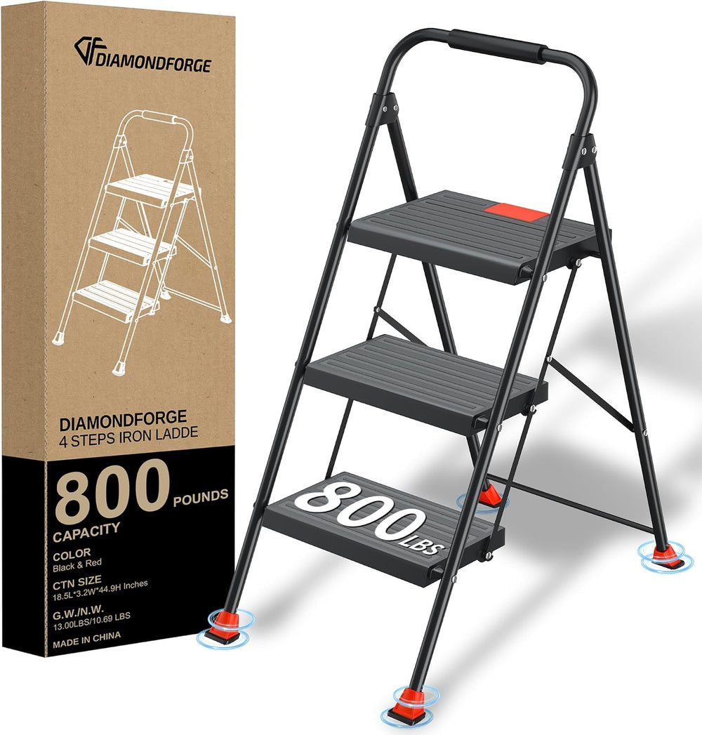 DIAMONDFORGE 3 Step Ladder Foldable Folding Stool - for Home Adults Kitchen, ...