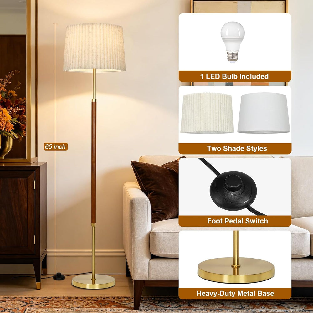 Cinyirong 65 Inch Tall Gold Vintage Floor Lamp for Living Room & Bedroom