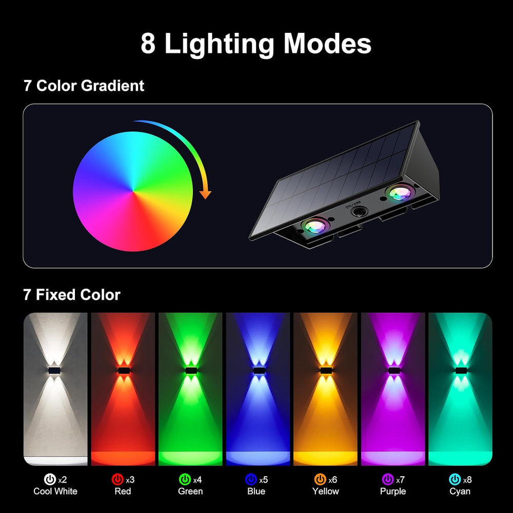 8 Pack Color Changing Solar Powered Fence Light Outdoor Up and Down