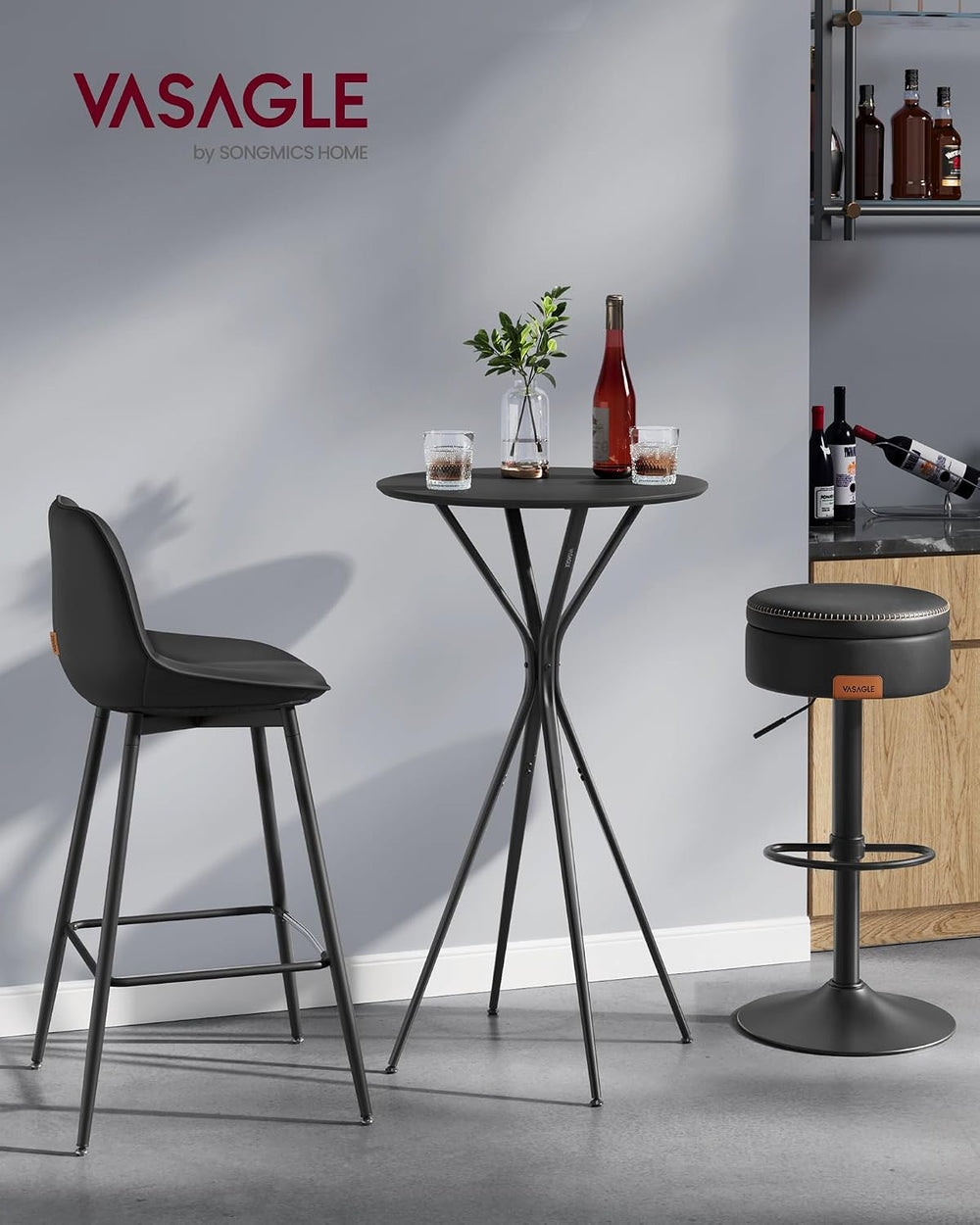 VASAGLE Set of 2 Bar Table, Round Cocktail Table, Metal Frame