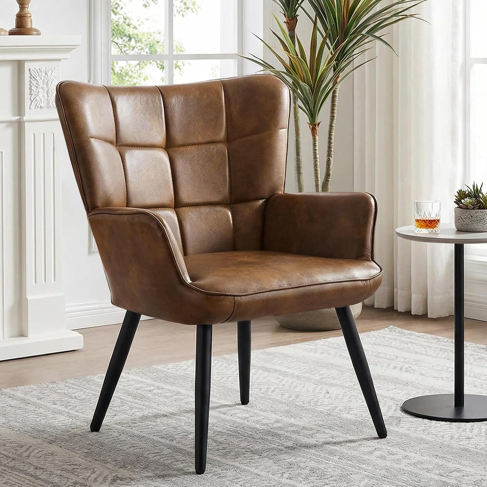 Furniliving PU Leather Armchair, Modern Mid Century Accent Chair with Backres...