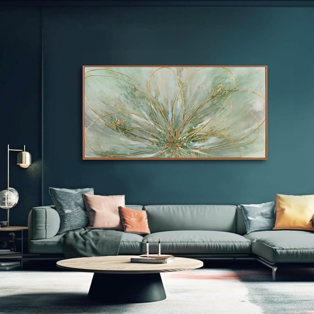Framed Canvas Prints Gold Line Poster Abstract Wall Ar Green Pictures Wall De...