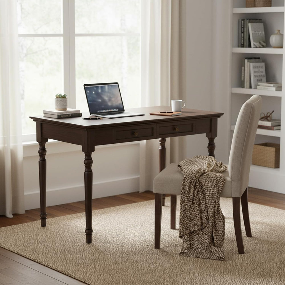 ADORZ Walnut Writing Desk with Drawers, 47 Inch