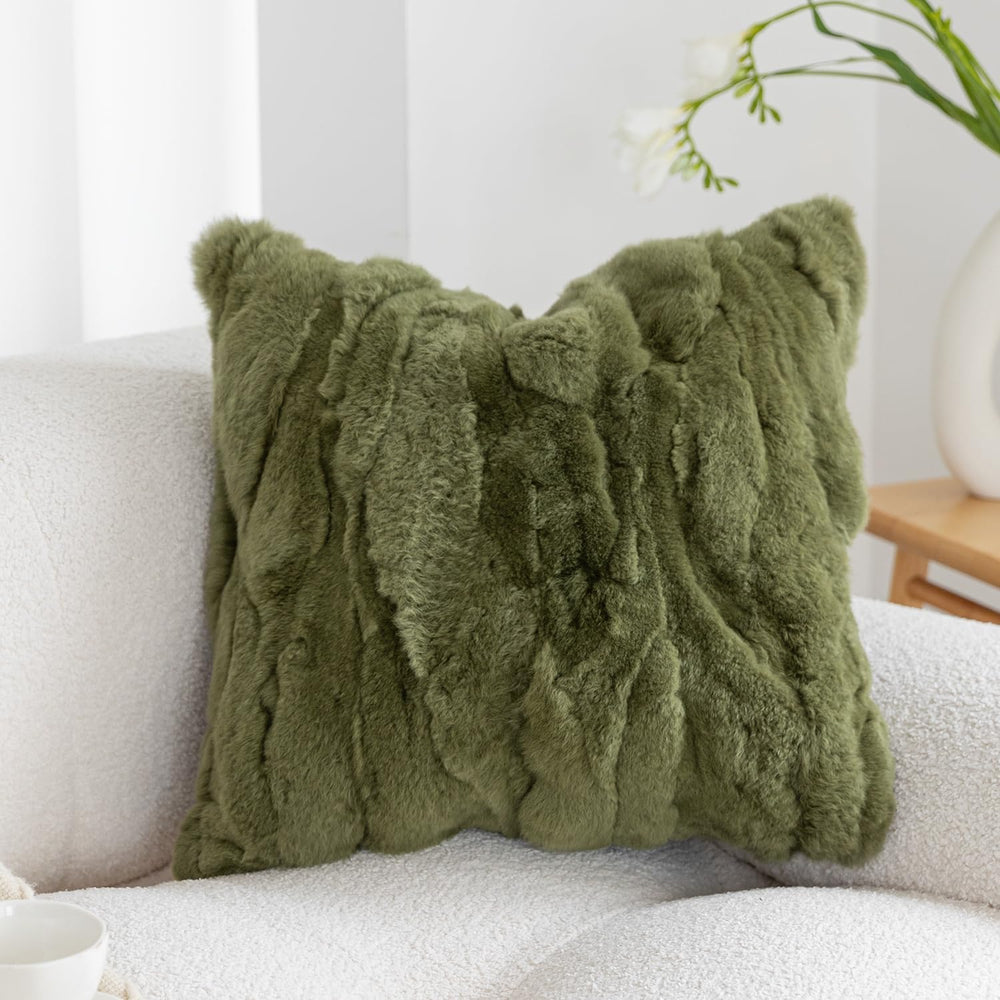 MOOX Rabbit Fur Throw Pillow Covers Decorative Fluffy Soft Fuzzy Plush Luxury...