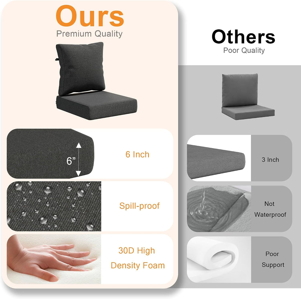 Outdoor Deep Seat Chair Cushions Set of 2, 22x24x6 Inch