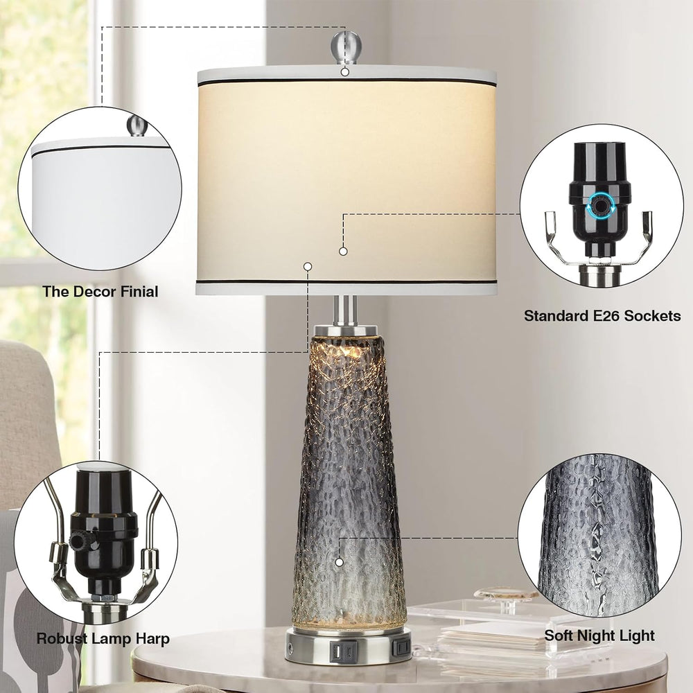 26" Coastal Table Lamps for Living Room, Modern Bedside Lamps for Bedroom