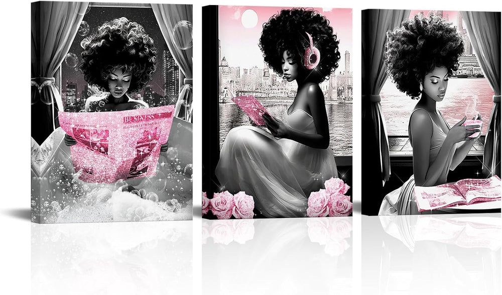 Apicoture Black Girl Wall Art Black and Pink Wall Art African American Women ...