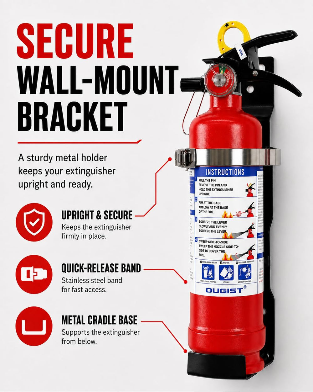 Ougist ABC Dry Chemical Fire Extinguisher with Wall Mount, 2.5 lb Agent