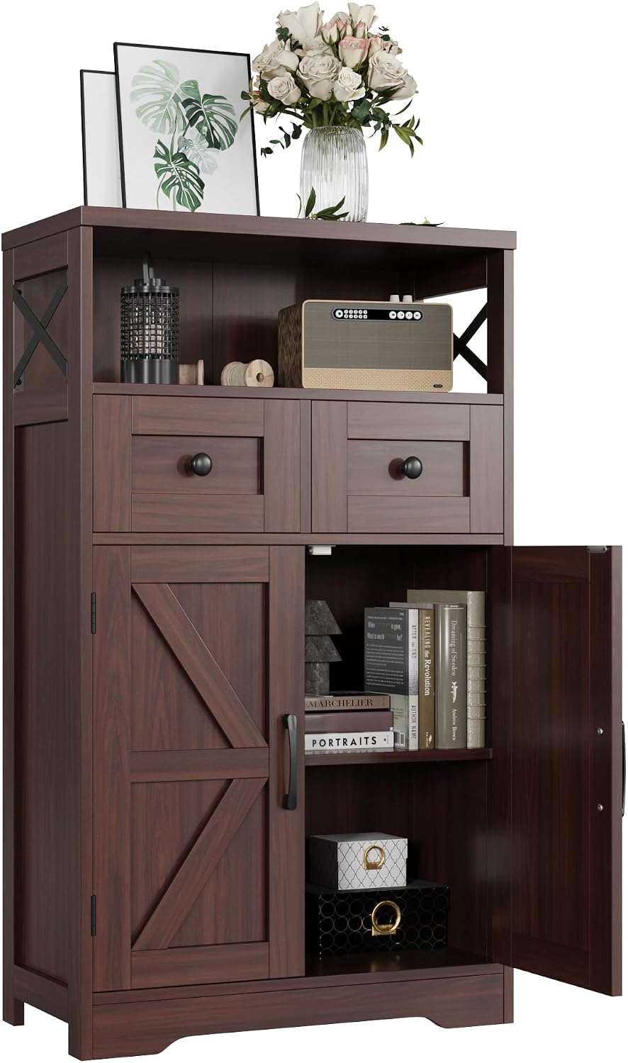 Farmhouse Accent Storage Cabinet with Drawers, Small Kitchen Pantry Cabinet