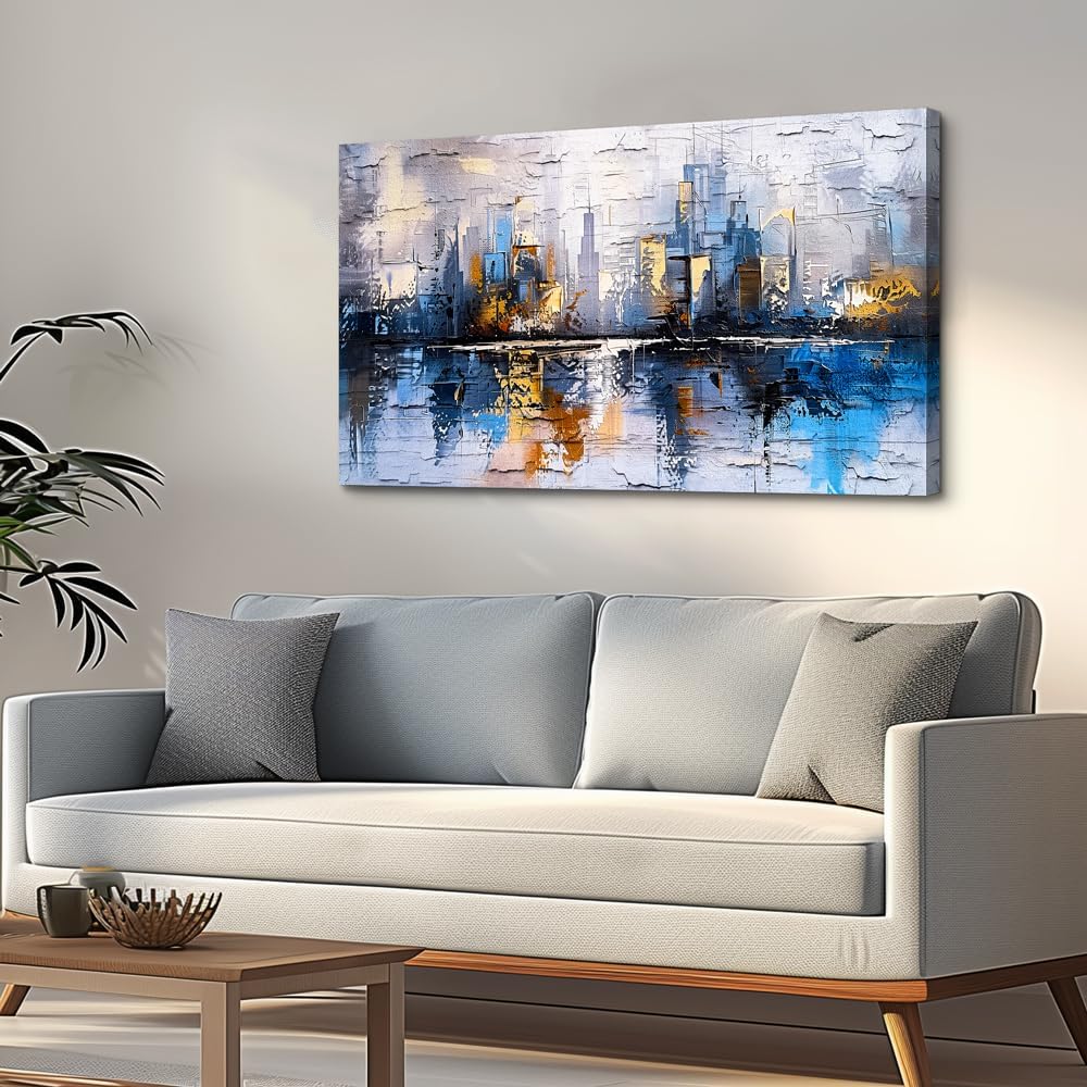 KELIYUAN Abstract Canvas Wall Art Painting Yellow Blue Mural Abstract Wall De...