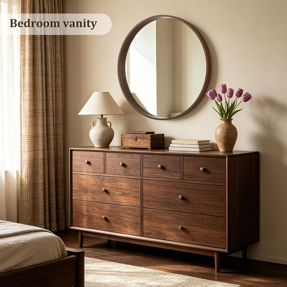 WallBeyond 36 Inch Round Wood Mirror, Large Circle Wooden Frame Wall Mirror f...