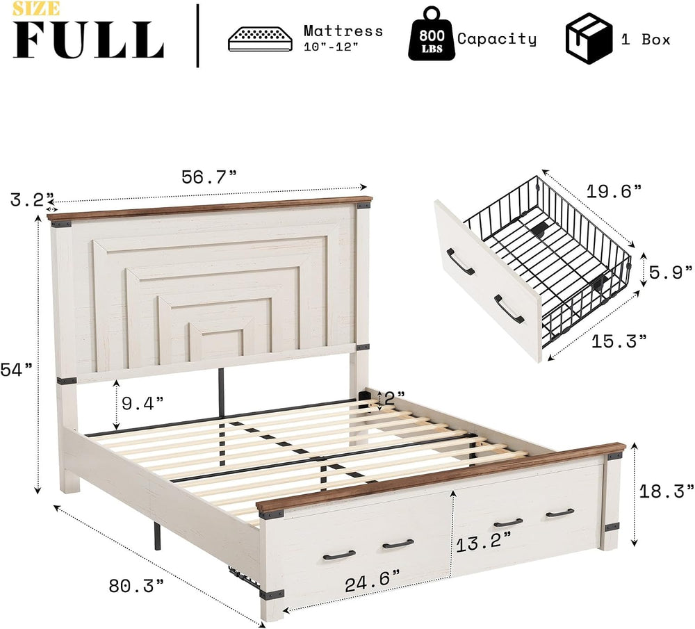 AMERLIFE 5 Pieces Farmhouse Wood Bedroom Set, Includes Rustic Full Bed Frame ...