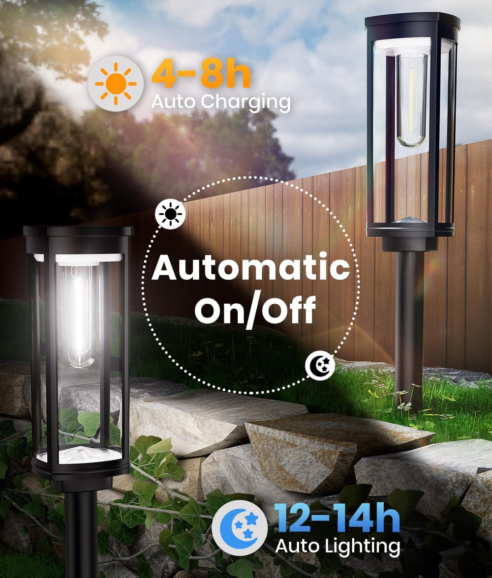 ALFIOT Solar Lights Outdoor, 8 Pack, Cool White, Geometric Shade, IP65