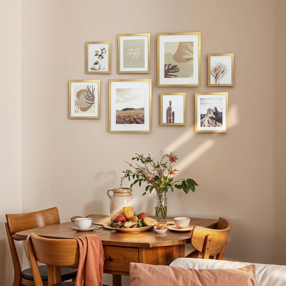 ArtbyHannah Gallery Wall Frame Set, 8 Pack Neutral Wall Decor, Gold, Large