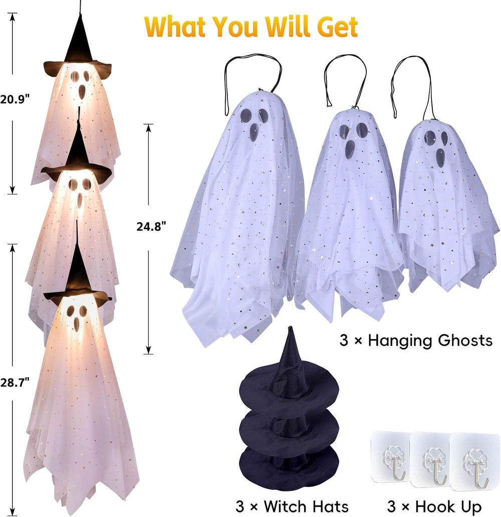 3 Pack Halloween Decorations Swinging Ghost Outdoor Decor