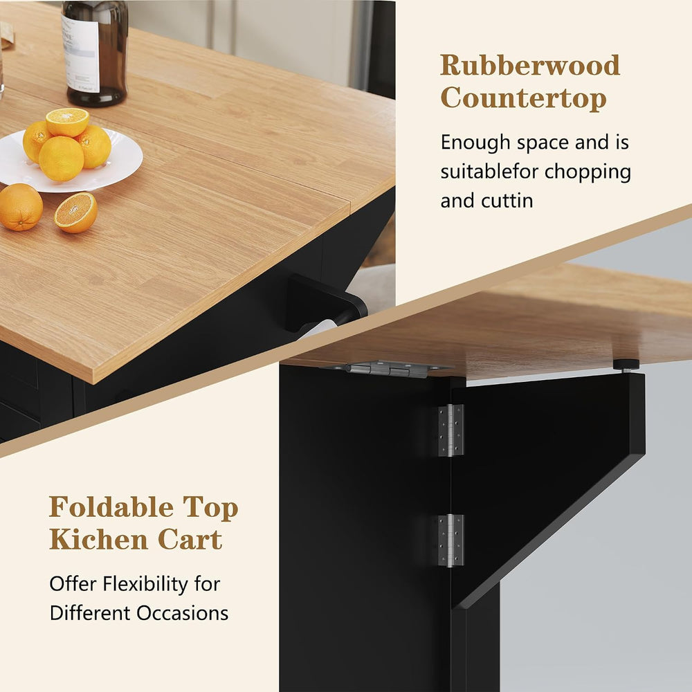 HLR Kitchen Island with Storage, Black Rolling Kitchen Island on Wheels with ...