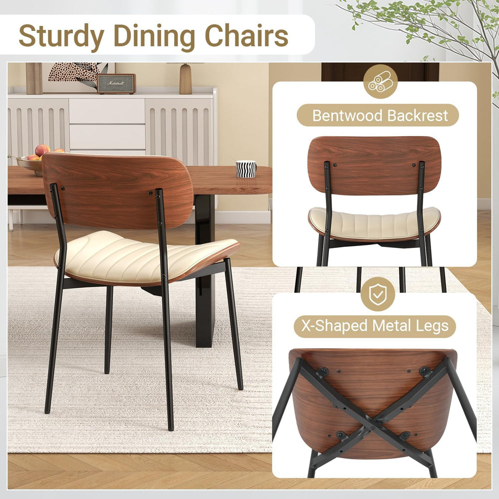 Modern Dining Chairs Set of 2,Upholstered PU Leather Kitchen Chairs,Beige