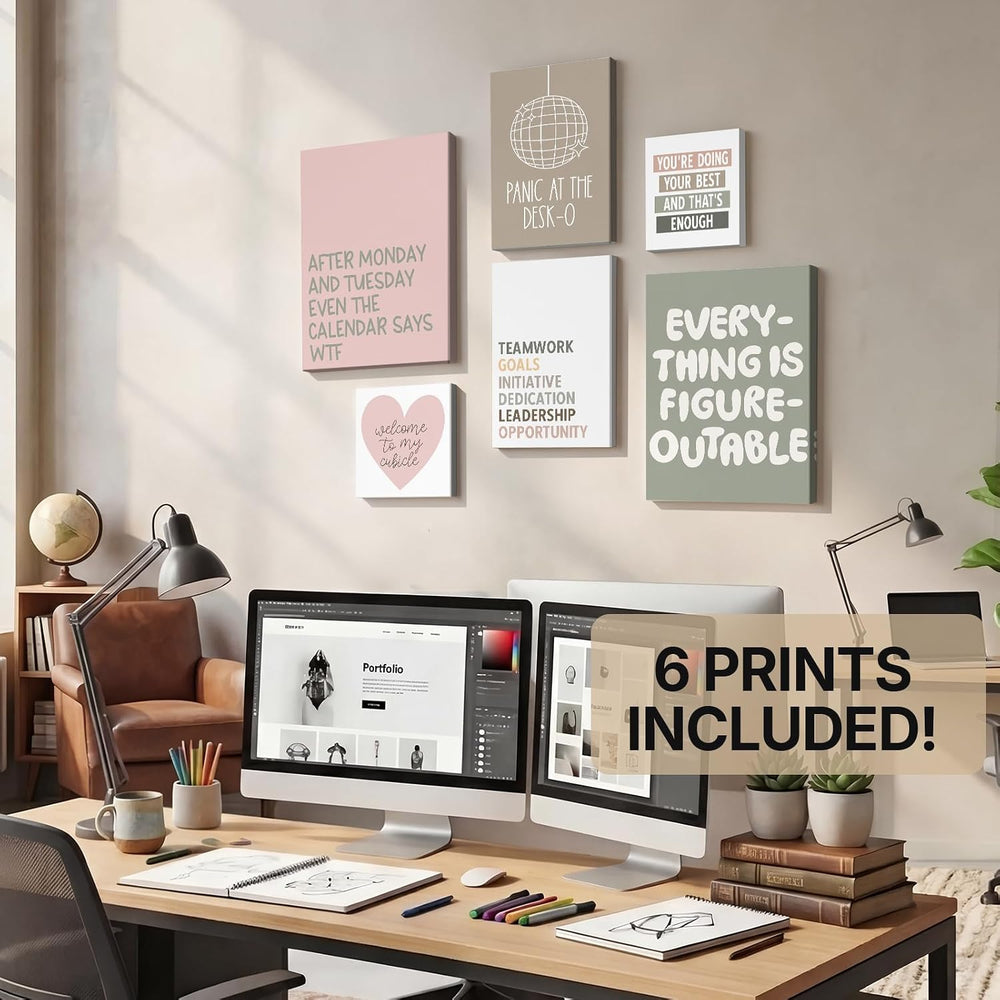 HAWONE Funny Office Wall Art Set of 6 Motivational Teamwork Quote Print Poste...