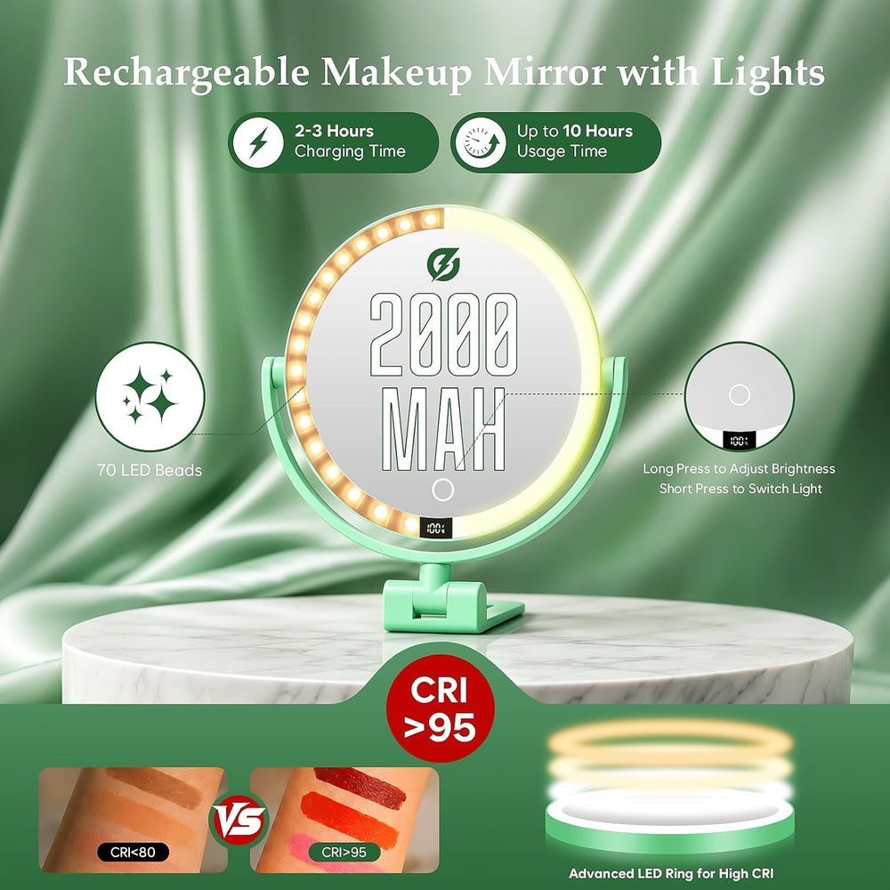 1X/30X Makeup Mirror with Lights, Magnifying Mirror (Mint Green)