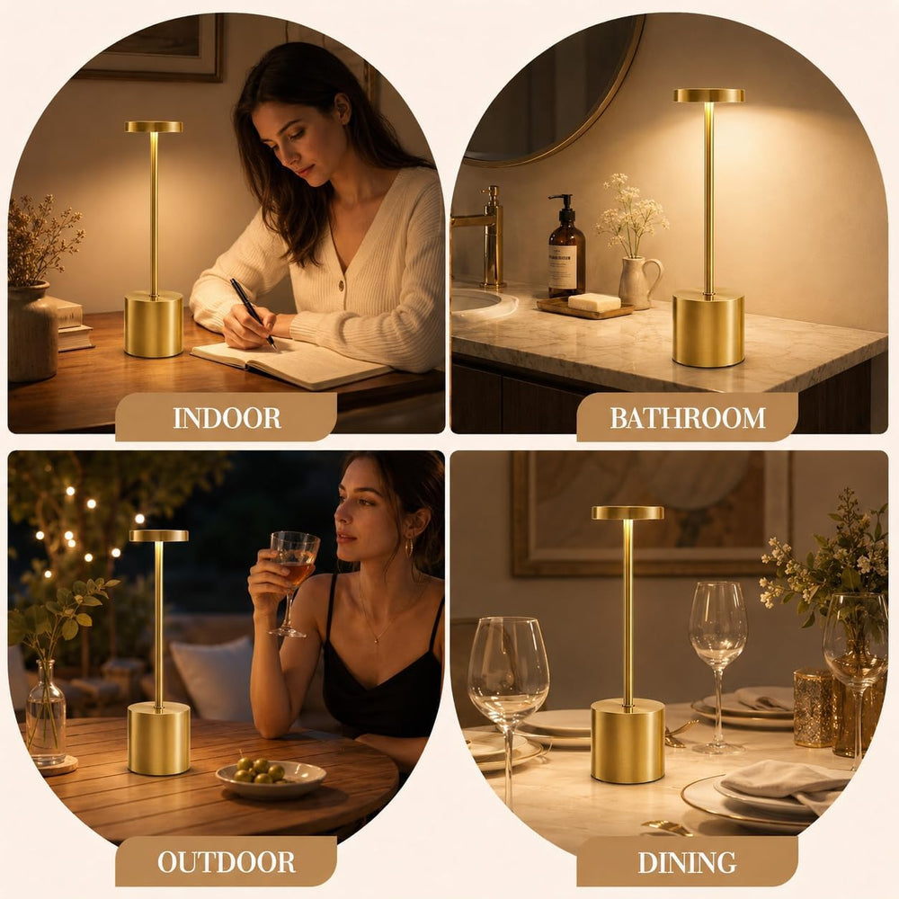 AUDLES Gold Cordless Table Lamps Set of 2, Brass Rechargeable Lamp, Battery O...