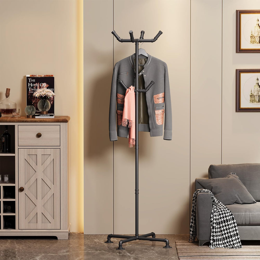 Industrial Coat Rack,Metal Pipe Coat Rack Stand Freestanding with 6 Hooks,Hea...
