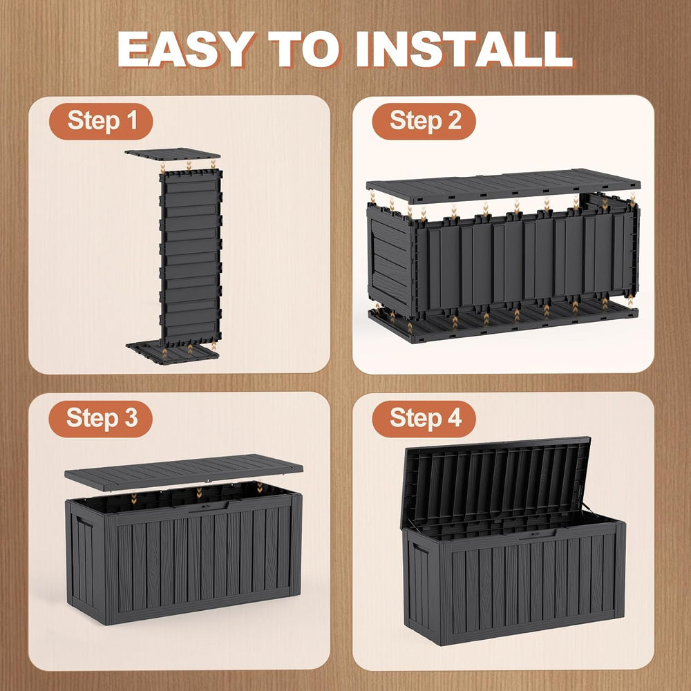 EFU Outdoor Storage Box 150 Gallon Deck Box, Waterproof Resin, Black