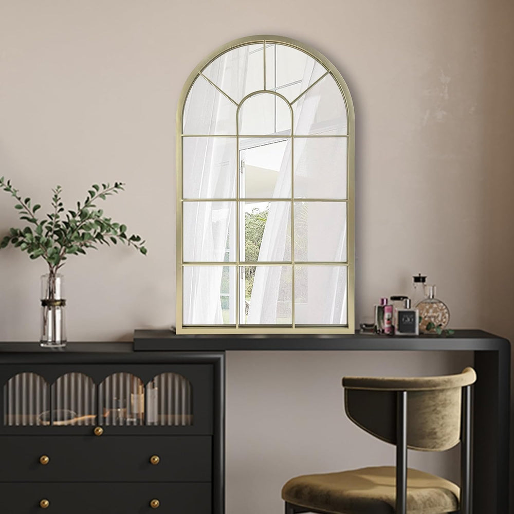 HQiJun Wall Mirror Window Decorative Mirrors Arched Farmhouse for Living Room...
