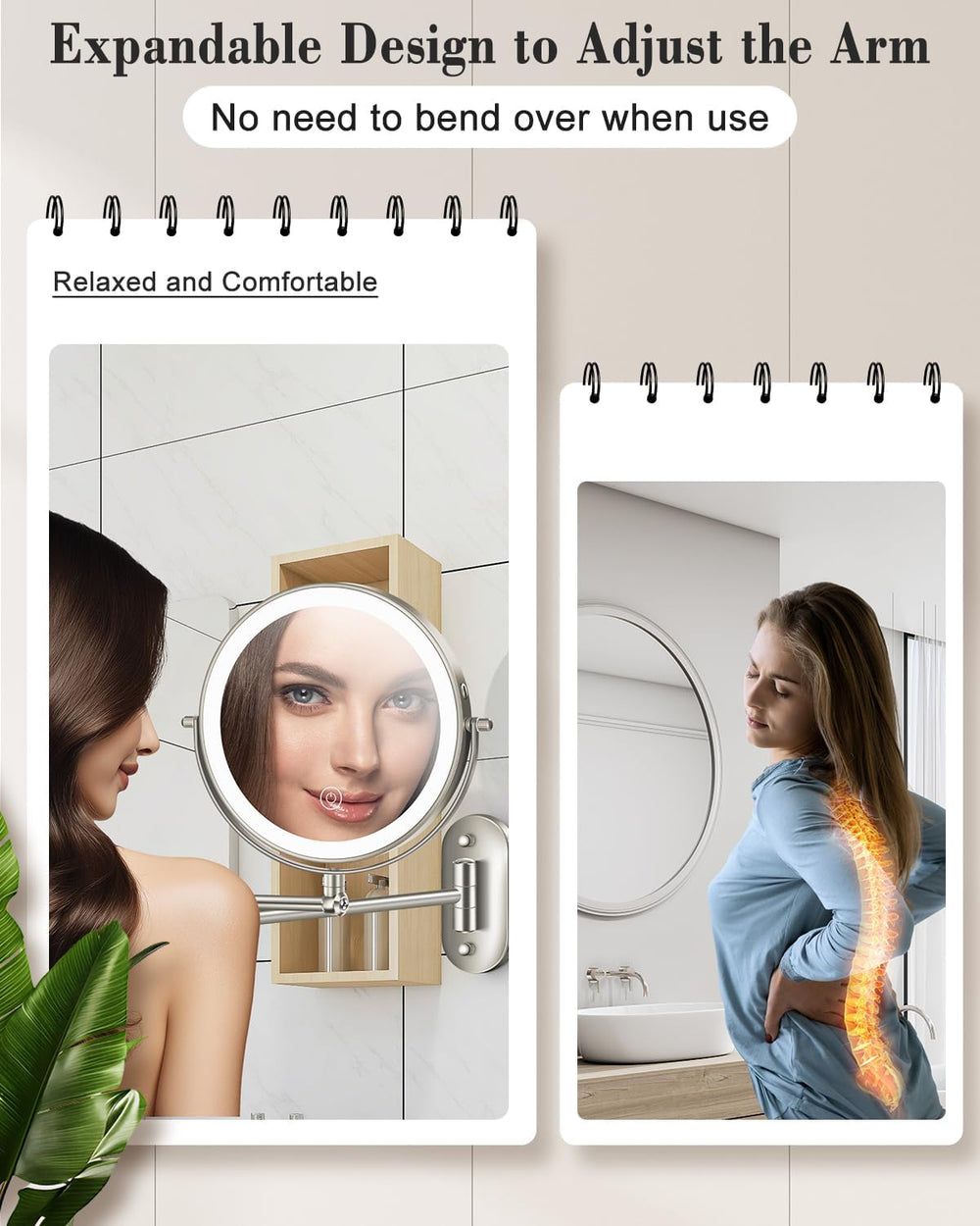 20X 9" Wall Mounted Magnifying Makeup Mirror with Light Height Adjustable