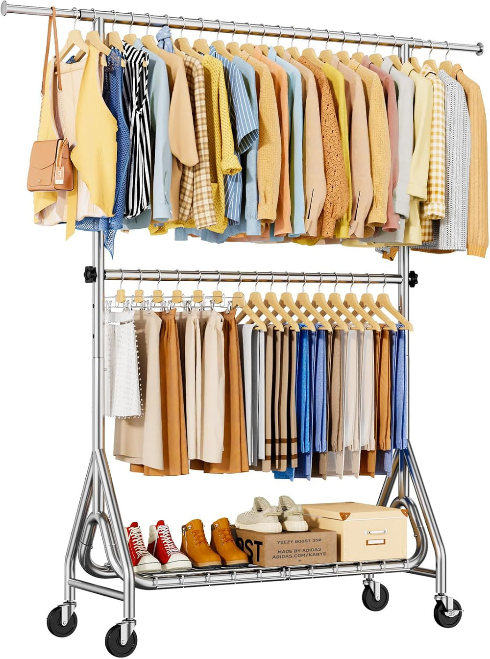 Heavy Duty Clothes Rack for Hanging Clothes, Double Rods Clothing Rack with L...