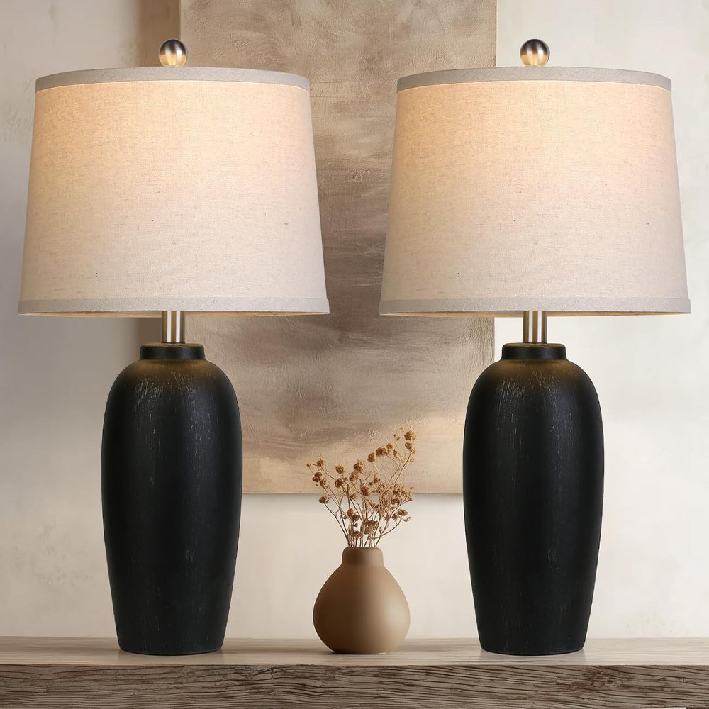 Jar Table Lamps Set of 2, 25" Ceramic Bedside Lamps for Living Room, Bla...