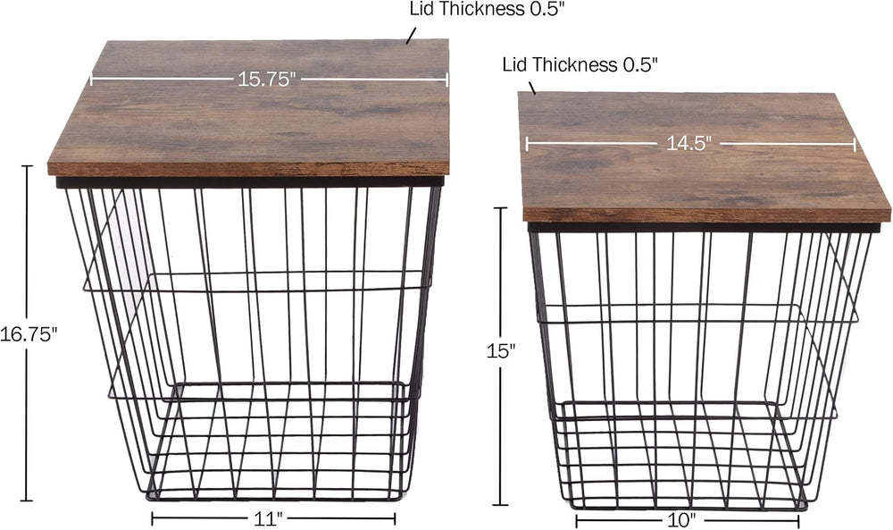 Lavish Home Square End Tables, Brown Woodgrain, Set of 2, 15.75”/14.5”