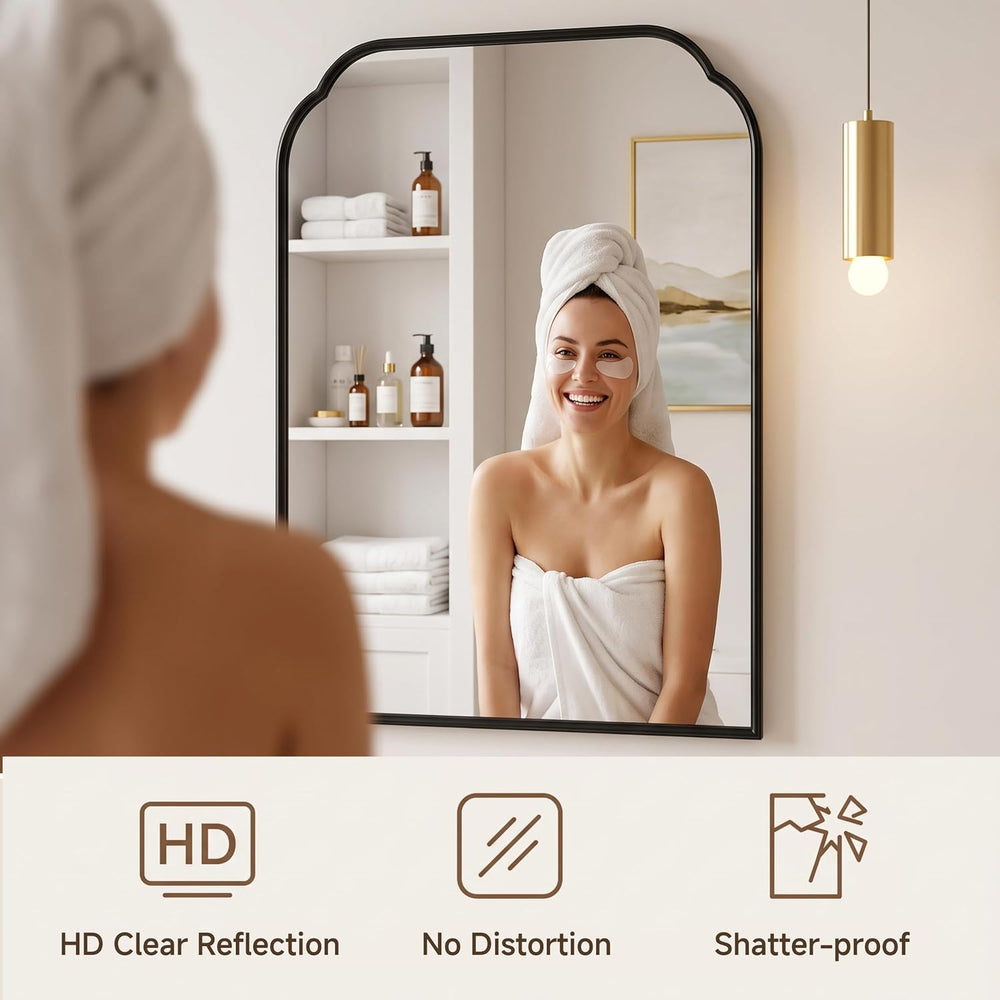 39"x29" Black Bathroom Scalloped Mirror, Rust-Proof Metal Frame